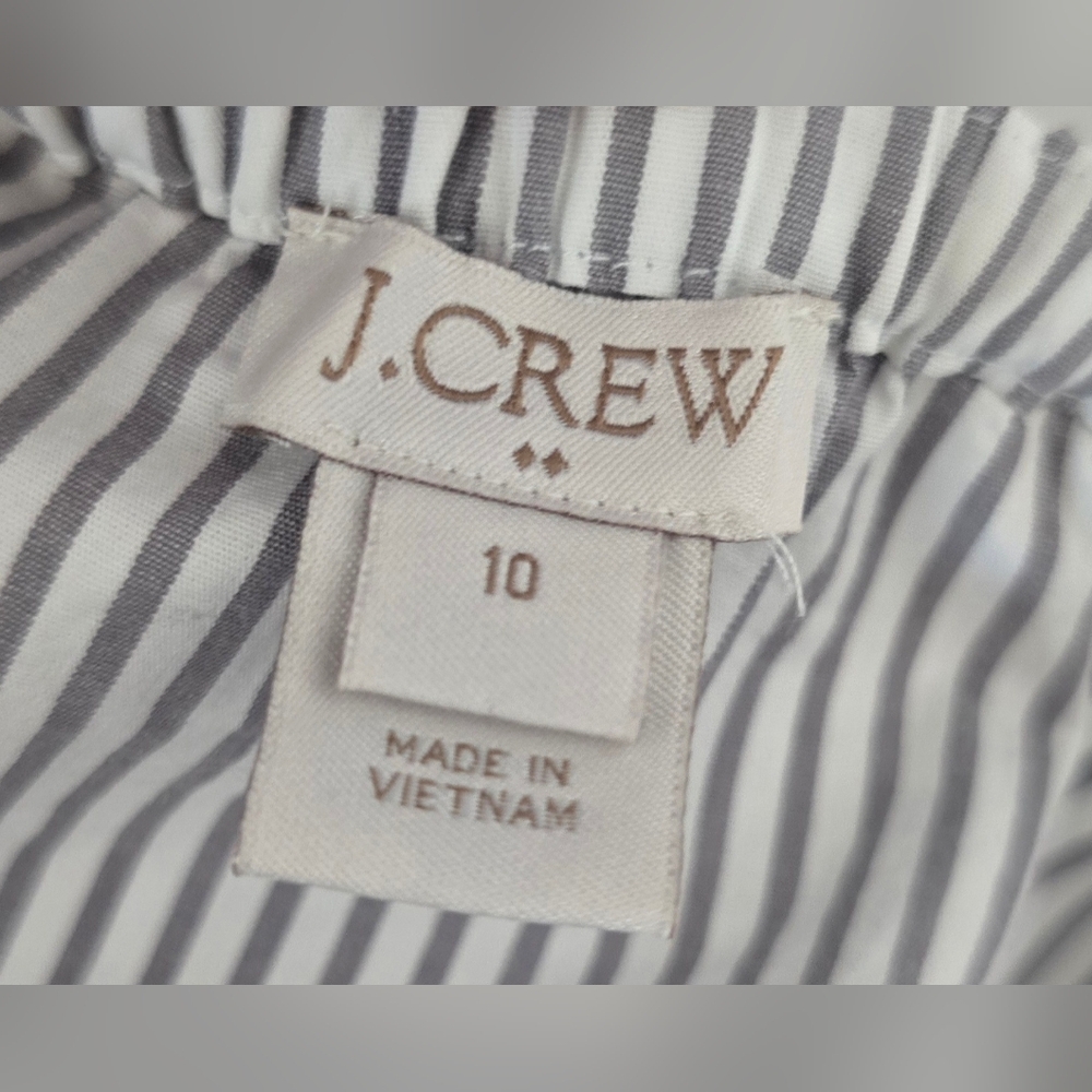 J Crew Flutter Top Womens 10 Gray White Striped Ruffle Poplin Shirt - Picture 5 of 9